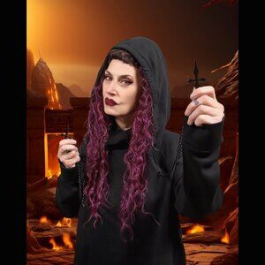 KillStar NWOT Black Long Sleeve Mask Hoodie Crosses Heavy Goth Metal Tunic L